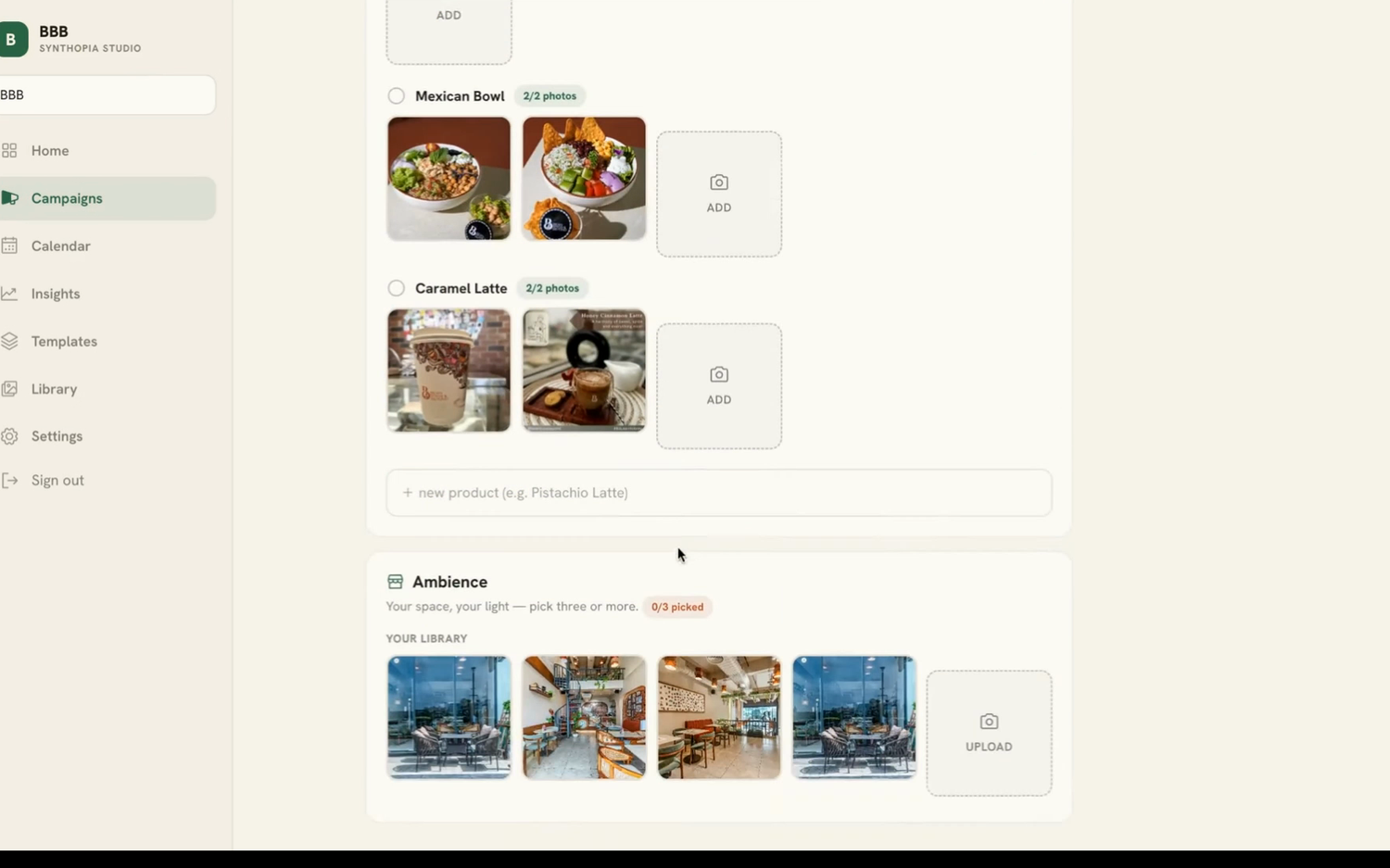 The Synthopia brief: your product photos and ambience shots drive the campaign
